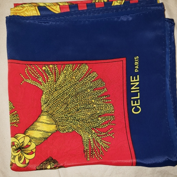 Celine Paris Scarf 100% Silk 80s Vintage Scarf 34x34 Inches - Picture 2 of 5